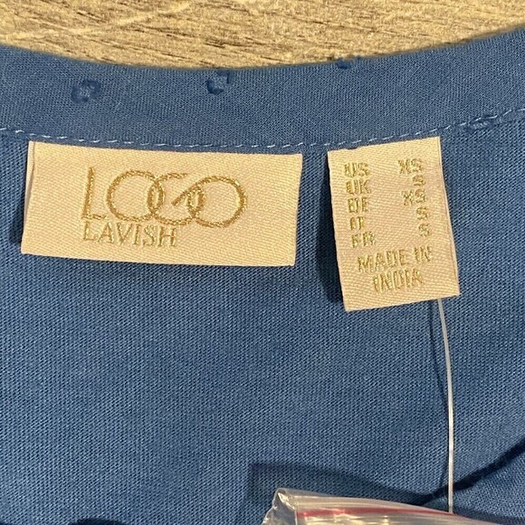 LOGO Lori Goldstein Size XS Blue Woven Modal Blouse Embroidered Eyelet Tunic - Picture 3 of 7